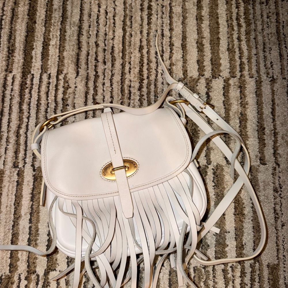 Dooney & Bourke White Crossbody Leather Bag with Fringe